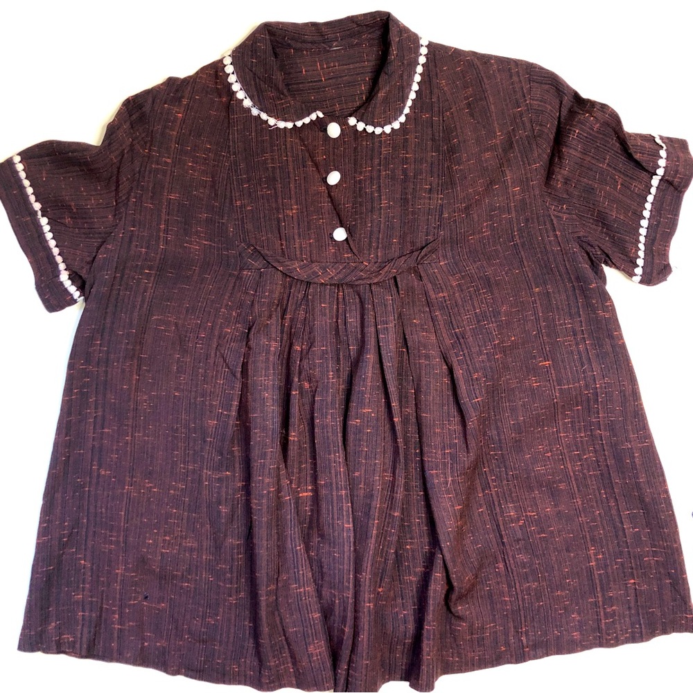 VTG Short Sleeved Blouse Lace Trim Peter Pan Collar Acrylic Buttons Sm